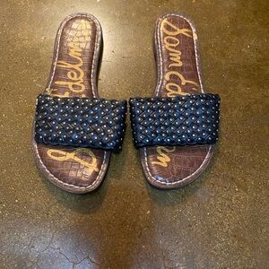 Black and silver flat sandals